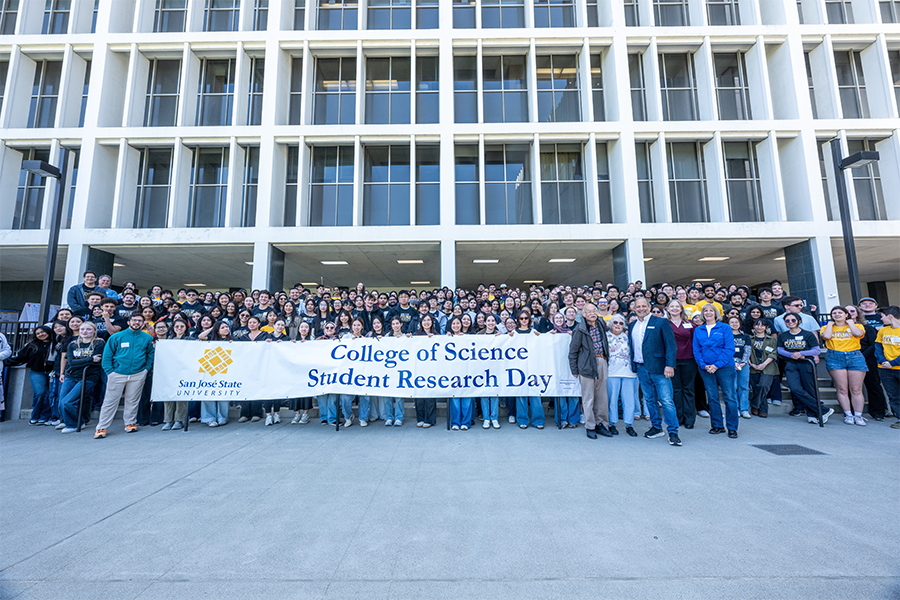 Students gathered together for a group photo for student research day