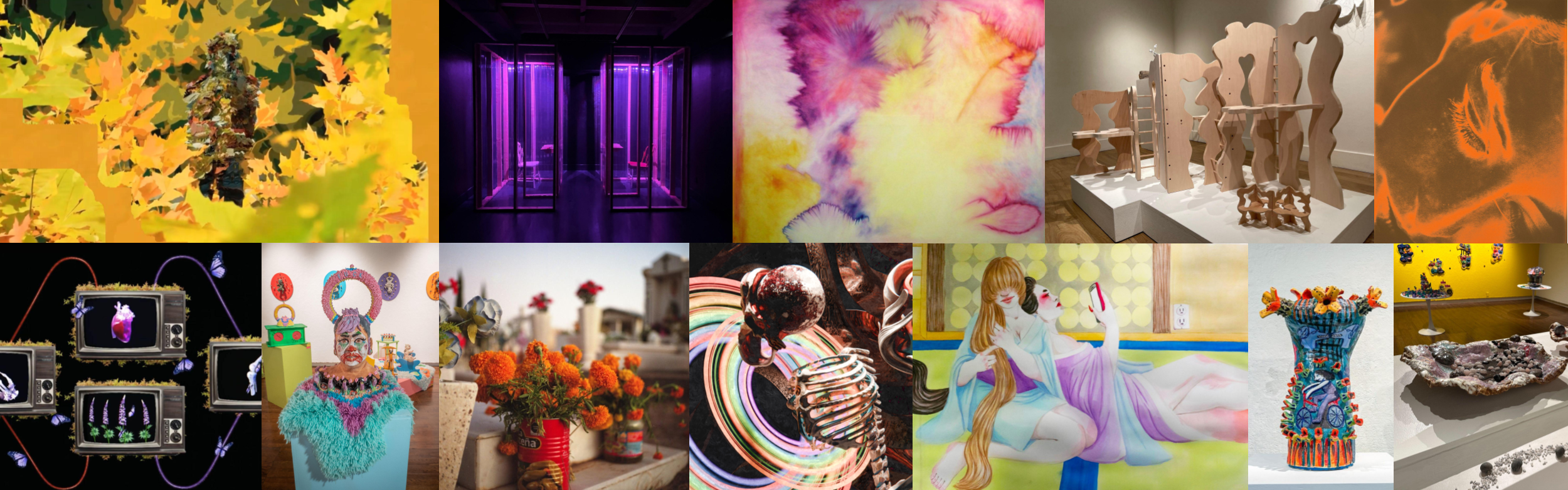 A grid of images showing student made artwork.