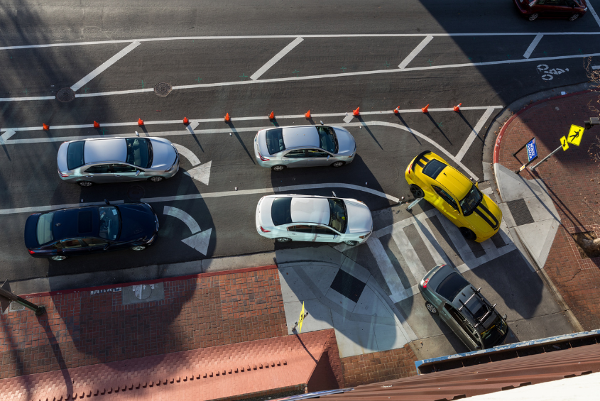 Cars entering a garage at SJSU.