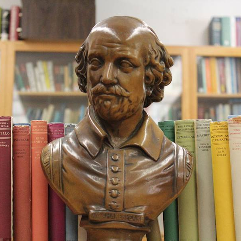 bust of Shakespeare with books