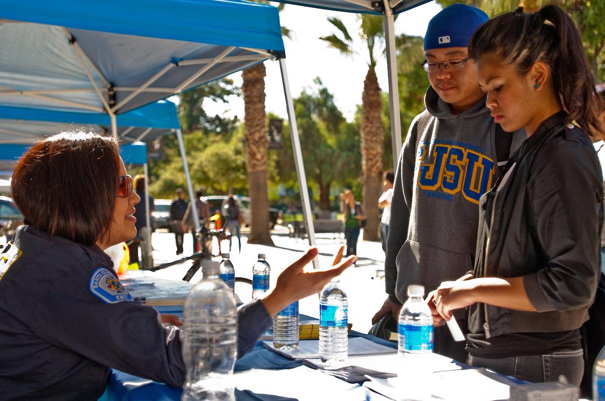 SJSU students and a University Police officer