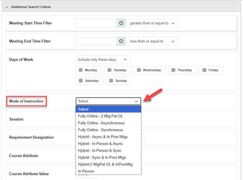 screenshot shows menu of instruction mode