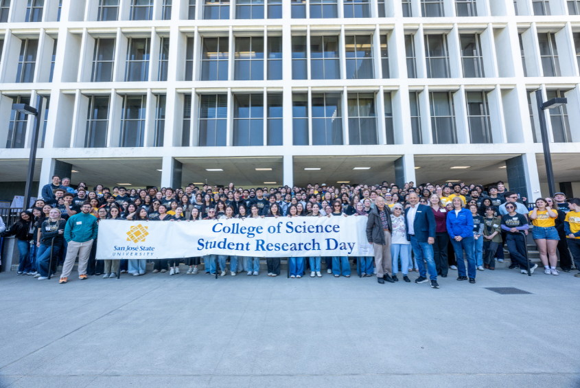 Attendees pose for a group shot for the College of Science Research Day